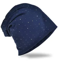 Beanie Muetze Strass Nieten Dunkelblau