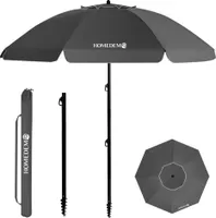 Grandekor Sonnenschirm Strandschirm, Ø 200 cm Gartenschirm Marktschirm, Terrassenschirm mit Bodenhülse & Drehstange & Schutzhülle, Anthrazit rund UV50+ Schutz Sonnenschutzschirm