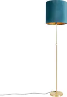 QAZQA - Klassisch I Antik Stehleuchte I Stehlampe I Standleuchte I Lampe I Leuchte Gold I Messing I Messing mit Veloursschirm blau 40I40 cm - Parte I Wohnzimmer I Schlafzimmer - Stahl Zylinder I Längl
