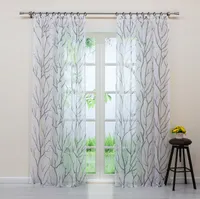 Joyswahl Vorhang Voile Gardinen HxB 225x140cm Fensterschal mit grauem Zweigmuster Kräuselband halbtransparent Grau 1 Stück