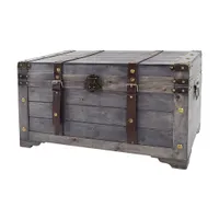 Kobolo truhlica KUBA v dizajne truhlice na poklady z dreva s kovovými a koženkovými aplikáciami sivá 70x35x38 cm - detská izba Deco Home Box veľký