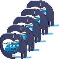 Boxstuff - Dymo LetraTag 91205 - S0721650 - Etikettenband - Schwarz auf blauem Kunststoff - 12 mm x 4 m - 5 Stück