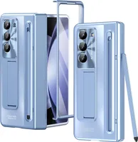 Pouzdro pro Samsung Galaxy Z Fold 6 galvanizované pouzdro se S Pen a držákem na pero, ochranná fólie na displej, ochrana pantu a stojánkem modré