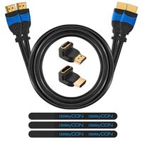deleyCON HDMI Set - 2x 2m HDMI Kabel + 2x HDMI Winkel Adapter (90° + 270° Grad) + 3x Klett-Kabelbinder + Microfaser Reinigungstuch