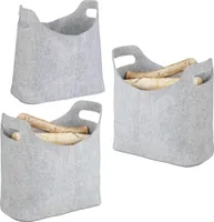 relaxdays 3 x Kaminholztasche aus Filz grau