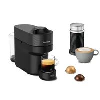 Nespresso De'Longhi Vertuo Pop ENV90.BAE, Kaffeekapselmaschine + Aeroccino Milchaufschäumer, bereitet 4 Tassengrößen zu, Centrifusion-Technologie, Willkommens-Paket Inbegriffen, 1260W, Liquorice Black