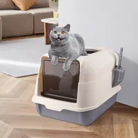 XXL Katzentoilette,Katzenklo mit Deckel,Geruchlose Katzentoilette mit Kapuze 36x51x34cm Grau