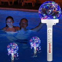 Leap Schwimmendes Pool-Thermometer, farbiges LED-Solar-Pool-Thermometer, schwimmendes, leicht ablesbares Schwimmbad-Thermometer bei Nacht, Himmelslicht-Pool-Temperatur-Thermometer für Wassertemperatur, Teich