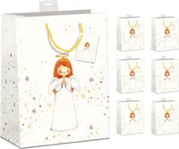 PremiumLine Geschenktaschen Weihnachten 6 Stück Large DIN A4 Geschenktüten Papier Geschenkbeutel groß mit Kordel & Namenskarte, Weihnachtsengel