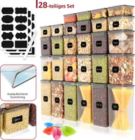 Mulisoft Vorratsdosen mit Deckel 28er Set, Vorratsdosen mit Deckel Luftdicht Aufbewahrungsbox Küche mit Etiketten und Löffel Vorratsdosen für Mehl Nudel Aufbewahrung Cornflakes Aufbewahrungsbox