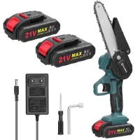 21V 6Zoll Akku Kettensäge, Elektrokettensägen mit 2 Wiederaufladbare Batterie und Ladegerät, Tragbare Mini Kettensäge
