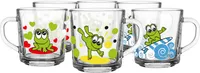Glasmark KROSNO 220ml Set von 6 Gläser set kinder Bedruckte Kinderbecher mit Froschmotiv Trink-Glas Kindertasse Glasbecher mit Hörer Spülmaschinenfest