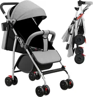 Baby Kinderwagen Kinderbuggy Reisebuggy mit Liegefunktion,Fußstützen,Atmungsaktive Netze und Vorzelte, Rückenlehne mit Kissen Grau