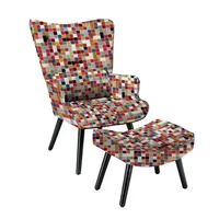 HomeMiYN Sessel Ohrensessel mit Kissen und Fußhocker Wohnzimmer Einzelsofa Farbmosaik
