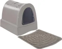Sparpack Katzentoilette mit Schublade Tragegriff Staufach braun + Vorlegematte