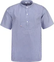 modAS Uni Fischerhemd Sommer Kurzarm-Shirt mit Stehkragen - Gestreiftes Hemd im Finkenwerder-Stil in Marine-Weiß Größe Damen 42 – Herren 48