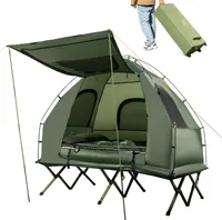COSTWAY Feldbett mit Zelt für 2 Personen, Campingliege mit Vorzelt, Luftmatratze, Schlafsack, 2 Kissen und Tragetasche, rollbar, 194x145x187cm
