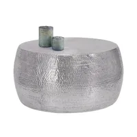 WOMO-DESIGN konferenčný stolík Ø90x45 cm, strieborný, kladivkový vzhľad, ručne vyrobený stolík, orientálny elegantný stolík do obývačky