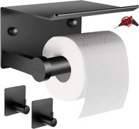 Valdivia klorollenhalter Aluminiumlegierung WC Rollenhalter Wandhalterung Klopapierhalter wc Papier Halterung für Küche und Badzimmer-Schwarz Toilettenpapierhalter Ohne Bohren mit Ablage 