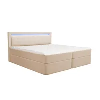 HOME DELUXE - Boxspringbett ZENOVA - 180 x 210 x 106 cm, Beige, inkl. H3/H4 Matratzen, gepolstertes Kopfteil inkl. LED Beleuchtung I Doppelbett Komforbett