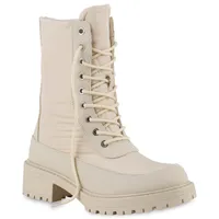 VAN HILL Damen Leicht Gefütterte Schnürstiefeletten Profil-Sohle Schuhe 839619, Farbe: Creme, Größe: 36