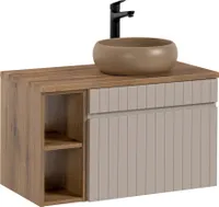 Waschtisch Set 81 cm Aufsatzwaschbecken Keramik IRAKLIO-56-CASHMERE Eiche Nb. Kaschmir B/H/T ca. 80,4/60,5/46 cm