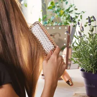 Navaris Haarbürste Rosegold mit Gel Griff - Paddle Brush für kurze & lange Haare - Zum Bürsten Föhnen - Haar Bürste in Rose Gold Metallic