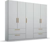 Kleiderschrank Drehtürenschrank Skandi | 5-türig | mit Schubkästen | seidengrau | 226x210