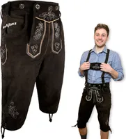 HOFGLANZ Herren Lederhose lang Kniebund inkl. Hosenträger, traditionelle Trachtenhose in Hellbraun, Mittelbraun und Dunkelbraun, Größe 50, Dunkelbraun