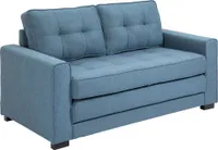 HOMCOM Rozkładana sofa 2-osobowa Sofa z tkaniny Sofa z funkcją spania Zestaw wypoczynkowy Drewno kauczukowe w dotyku Niebieski 147,5 x 75 x 85 cm