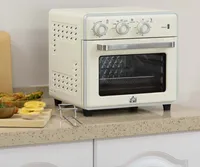 HOMCOM Minibackofen mit Umluft 20L Mini Ofen mit Backblech, Grillrost und Krümelblech, 90 °C-230 °C Heißluftfritteuse mit 5 Modi, Frittierkorb