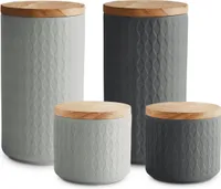SPRINGLANE Keramik Vorratsdosen 4-tlg. Set mit Holzdeckel Grau, Kautschukholz-Deckel, Aufbewahrungsdosen, Frischhaltedosen