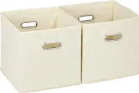 OKWISH 2er-Set Faltbox AufbewahrungsboxStoff Kiste Faltschachtel Regalbox Aufbewahrung Boxas 30x30x15cm Cremneweiß