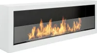 ethanol kamin S-Line BOX 120cm mit Bioethanol, Weiß mit Glas. Biokamin an der Wand hängend. Ethanolkamin 1200mm
