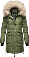Marikoo Chaskaa Damen Winter Steppjacke mit Kapuze Wintermantel Parka Kunstfellkragen Olive Gr. 42 - XL