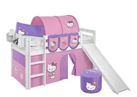 Lilokids Spielbett JELLE Hello Kitty Lila - Hochbett - weiß - mit Rutsche und Vorhang - Maße: 113 cm x 208 cm x 98 cm; JELLE3054KWR-HELLOKITTY-L