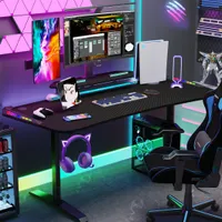 WISFOR XXXL 180cm herní stůl s RGB, ergonomický stolní počítačový stůl s držákem na nápoje a sluchátka, 180 x 75 cm