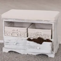 Sitzbank Kommode mit 2 Körben 42x62x33cm, Shabby-Look, Vintage  weiß