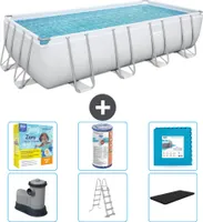 Bestway Rechteckiges Power Steel-Schwimmbecken – 549 x 274 x 122 – Grau – inklusive Pumpe – Leiter – Abdeckung Wartungspaket - Filter - Bodenfliesen
