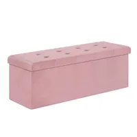WOLTU Sitzhocker mit Stauraum Sitzbank faltbar Aufbewahrungsbox, Deckel abnehmbar, Sitzfläche aus Samt, 110x37,5x38 cm Rosa