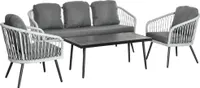 Outsunny Zestaw mebli ogrodowych z polirattanu 4-częściowy zestaw sof rat Zestaw do siedzenia na przerwę Lounge Stolik do herbaty z poduszkami Sofa Aluminium Szary