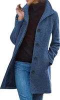ASKSA Damen Warme Lang Herbst Mantel Locker Trenchcoat Longline Winterjacke Mit Taschen Wollmantel Hemdjacke Wool Coat,Blau,L