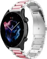 Strap-it Stahlarmband - Kompatibel mit Amazfit GTR 3 (Pro) Armband Ersatzarmband Edelstahl - Gliederarmband mit Faltschließe - Hochwertiges Material - für Smartwatch 22mm Armband Silber / Rosa