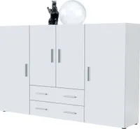 Vladon Highboard Nora Anrichte mit 2 Schubladen und 4 Türen mit insgesamt 8 Fächer dahinter, Weiß matt/Weiß matt (166,5 x 106,5 x 35 cm)