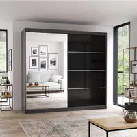 Schwebetürenschrank Kleiderschrank Schrank mit Spiegel 233 cm Grau/Schwarz Multi 31