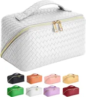 Große Kapazität Reise Kosmetiktasche, Leder Make-up Tasche Wasserdicht Tragbare Kosmetiktasche Kulturbeutel für Hautpflege Kosmetik Toilettenartikel mit Griff und Trennwand (Weiß)