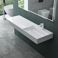 Mai & Mai Aufsatzwaschbecken Hängewaschbecken BxTxH：150x48x13cm in weiß aus Mineralguss ohne Überlauf Col12-Rechts
