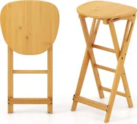 zestaw 2 składanych stołków barowych, składany stołek wykonany z bambusa, stołek bistro z podnóżkiem, wysokość siedziska 61 cm, stołek barowy o udźwigu do 150 kg, krzesło kuchenne do baru kuchennego (naturalny)