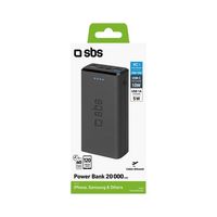 SBS Power Bank 20.000 mAh 2 USB 2.1 A, black color