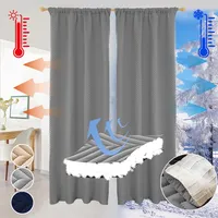 Dicke Thermovorhang Kälteschutz Winter Blickdichte Vorhänge Wärmeisolierend Doppellagige Verdunkelnde Gardinen Wohnzimmer 2 Stück Grau 140x260cm